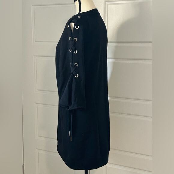 Pinko Black cotton Knit dress lace up bell sleeves size M/L - Picture 2 of 7